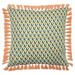 Cushion with Fringes Cubi Verde Print, in Cotton by La DoubleJ, Italy