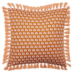 Cushion with Fringes Cubi Oro Print, in Cotton by La DoubleJ, Italy