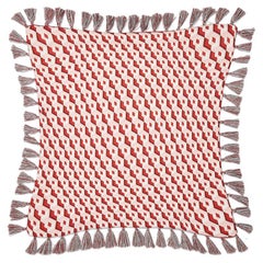 Cushion with Fringes Cubi Rosso Print, in Cotton by La DoubleJ, Made in Italy