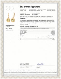Cushion Yellow Beryl 5.80 Carat Bezel Yellow Gold 1.15 Inch Leverback Earrings