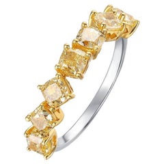 Anello a fascia in oro bicolore con diamante giallo a cuscino 14K (o 18k su richiesta)