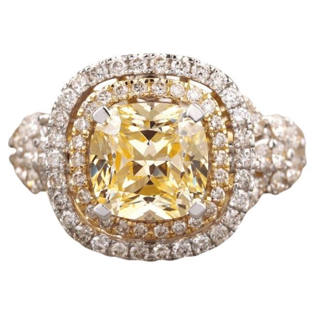 Cushion Yellow Sapphire Diamond Ring in 14k Solid Gold (Certified)