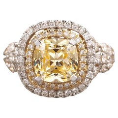 Cushion Yellow Sapphire Diamond Ring in 14k Solid Gold (Certified)