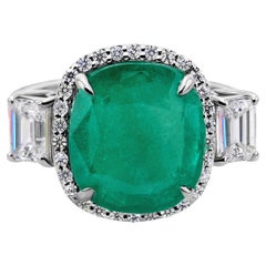 Cushion Zambian Emerald Diamond Halo Cocktail Birthstone Ring 14K White Gold