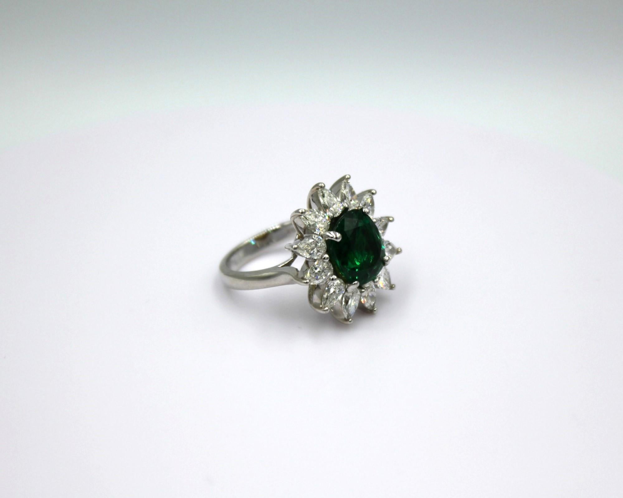 Women's Cushion Emerald & Diamond Ring For Sale