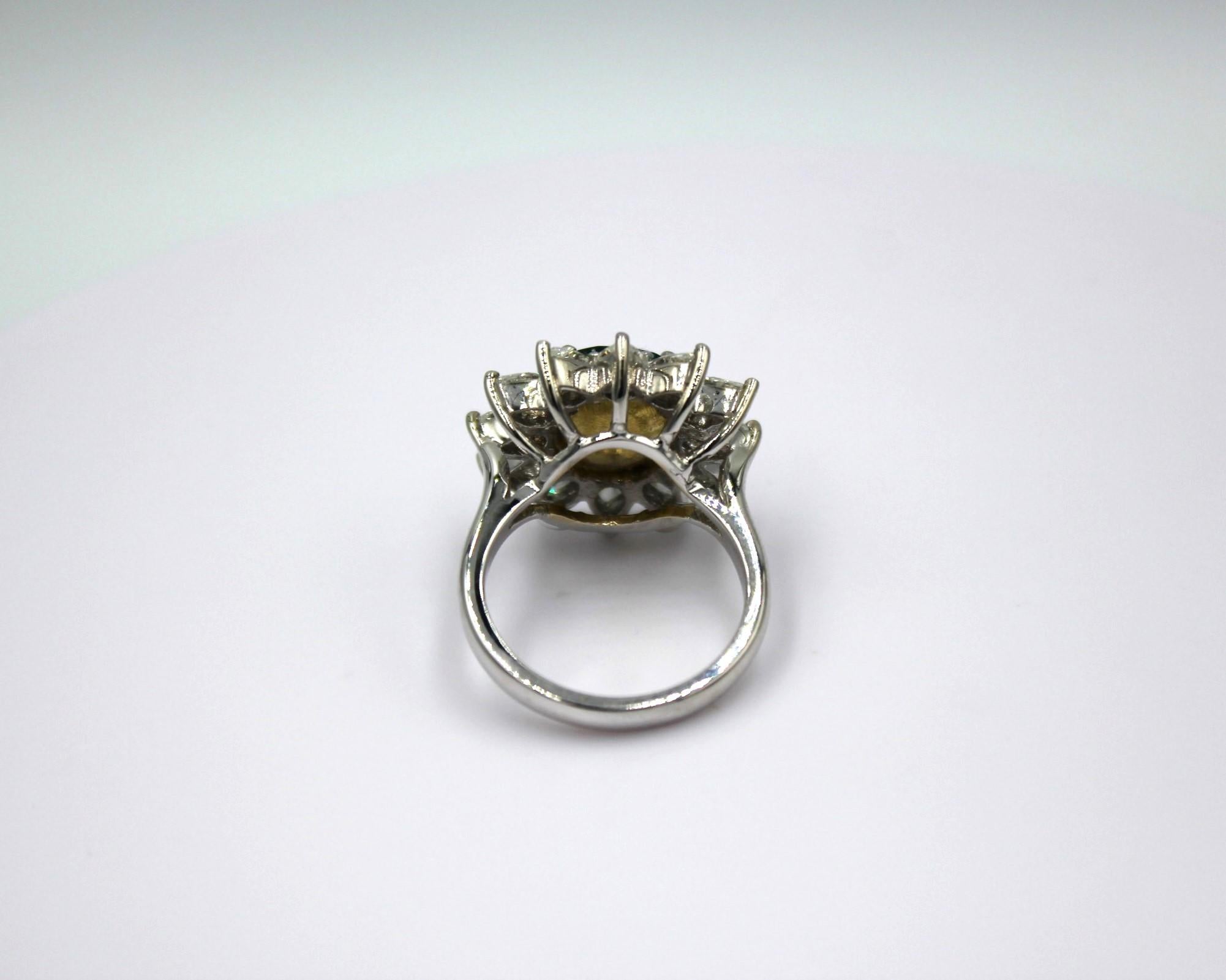 Cushion Emerald & Diamond Ring For Sale 1