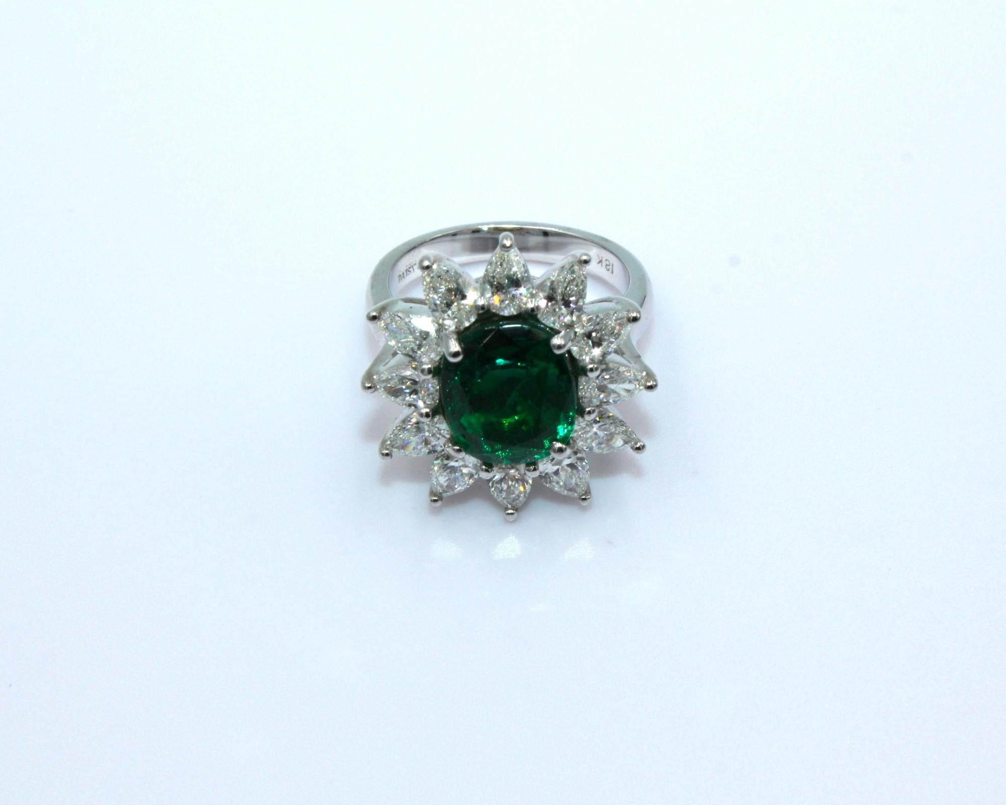 Cushion Emerald & Diamond Ring For Sale 2