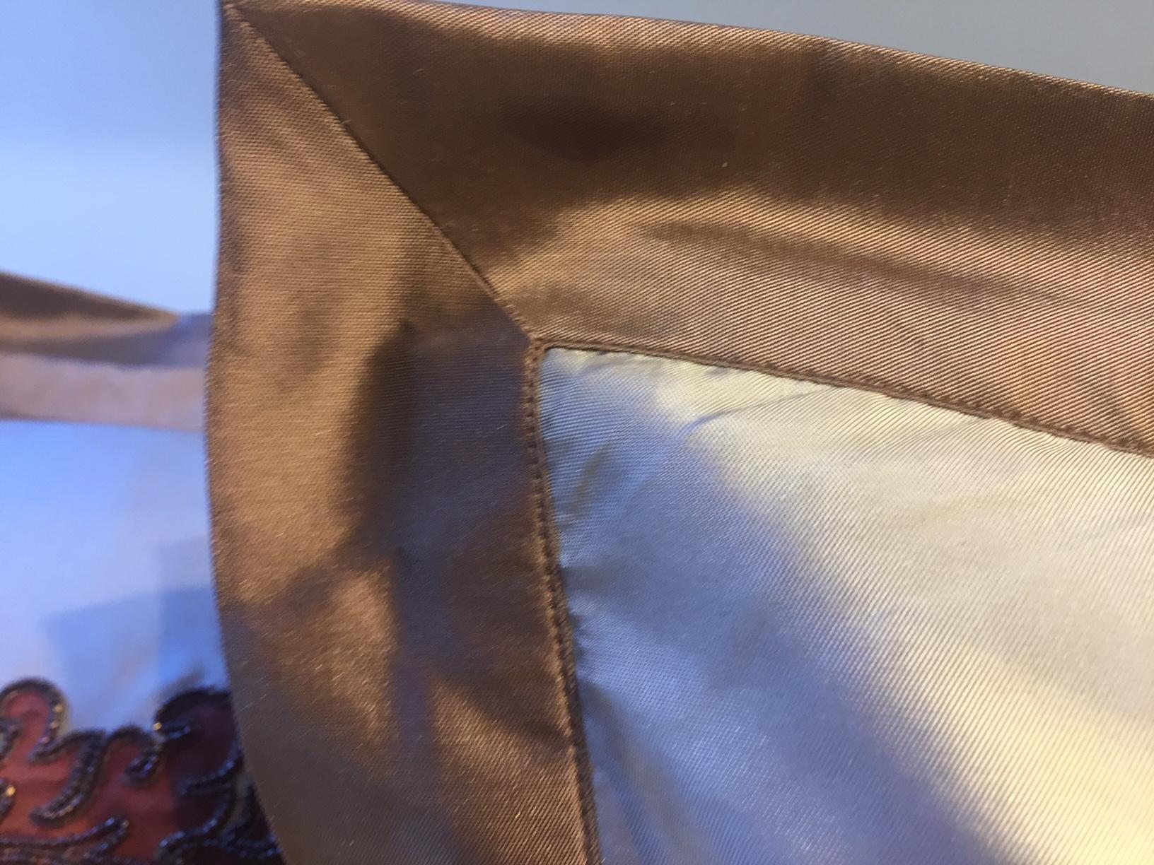 German Cushions Cinnamon Silk with Modern Damask Design Hand Embroidery