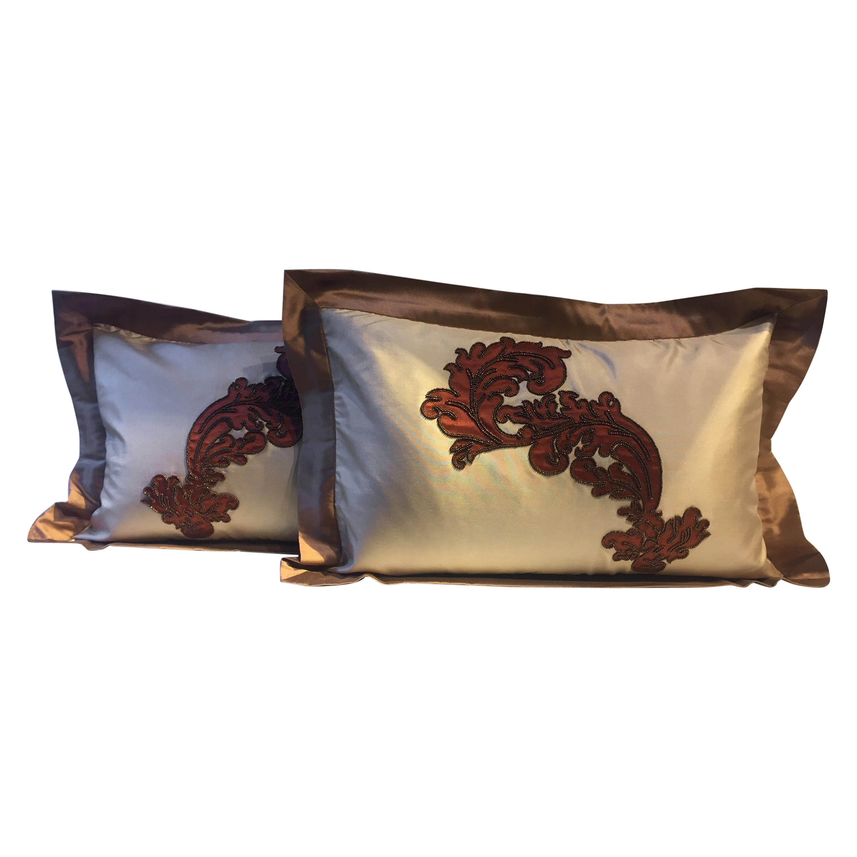 Cushions Cinnamon Silk with Modern Damask Design Hand Embroidery
