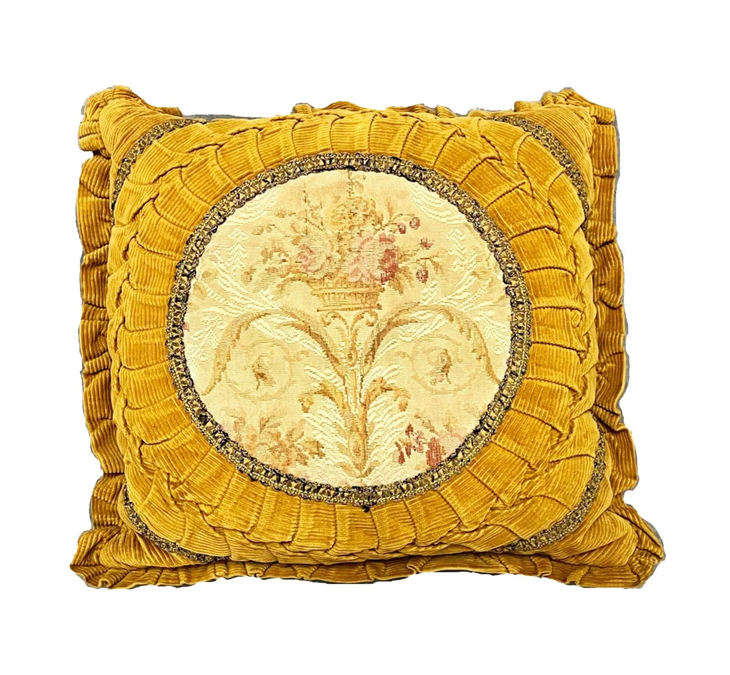 Cushions Pillows Velvet and Tapestry Mustard Color.First Half 20th Century In Excellent Condition For Sale In Mombuey, Zamora
