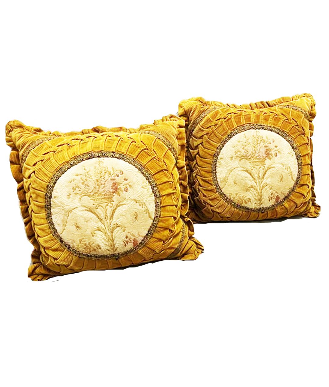 Cushions Pillows Velvet and Tapestry Mustard Color.First Half 20th Century For Sale 3