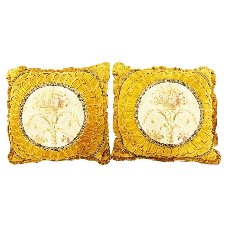 Cushions Pillows Velvet and Tapestry Mustard Color.First Half 20th
