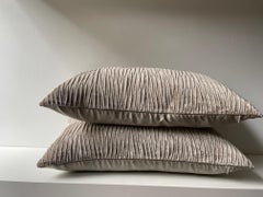 Cushions with Pleated Front Panel in Wave Pattern Vertical on Velvet Color Sand