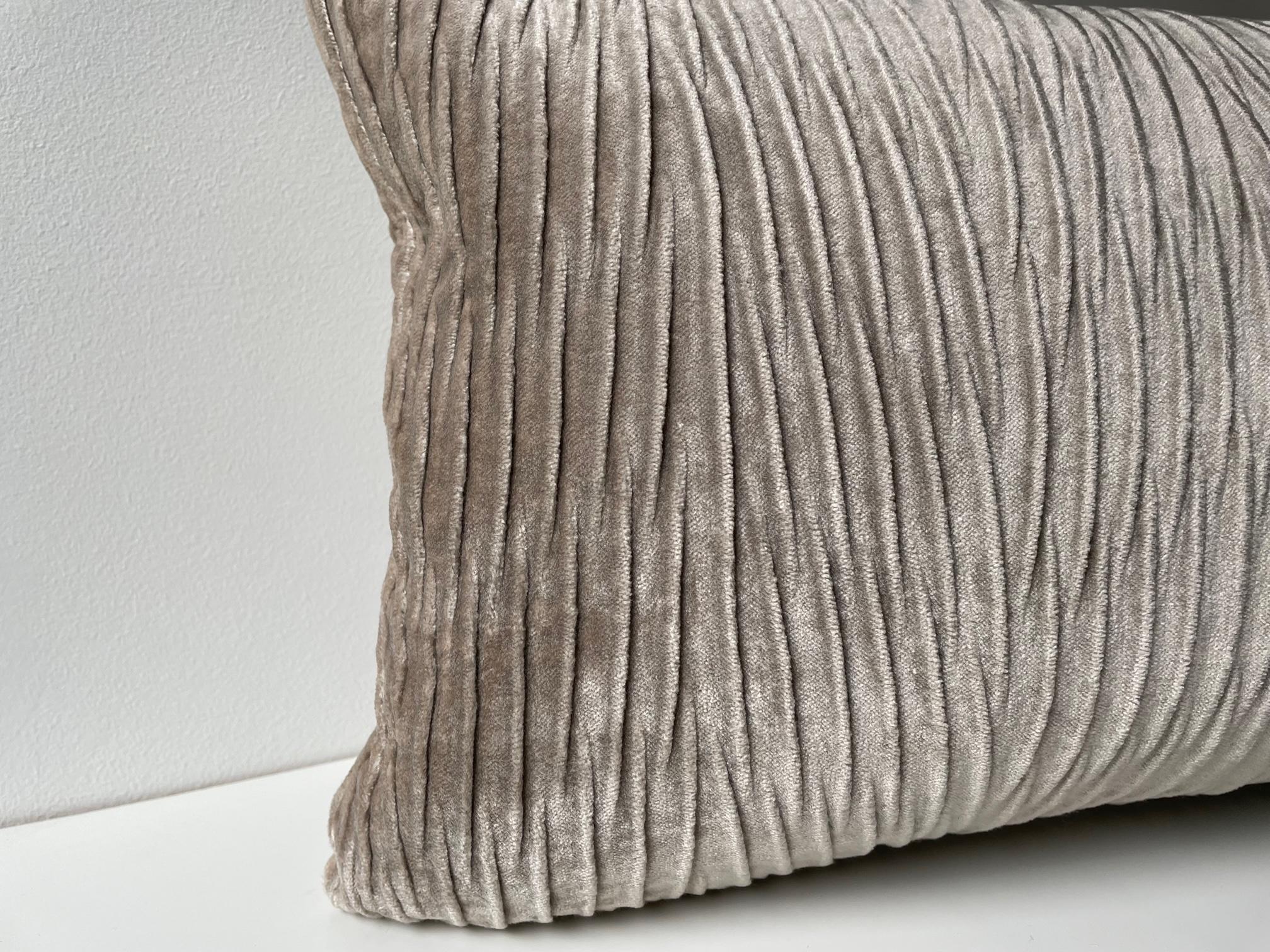 German Cushions with Pleated Front Panel in Wave Pattern Vertical on Velvet Color Sand For Sale