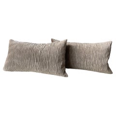 Cushions with Pleated Front Panel in Wave Pattern Vertical on Velvet Color Sand