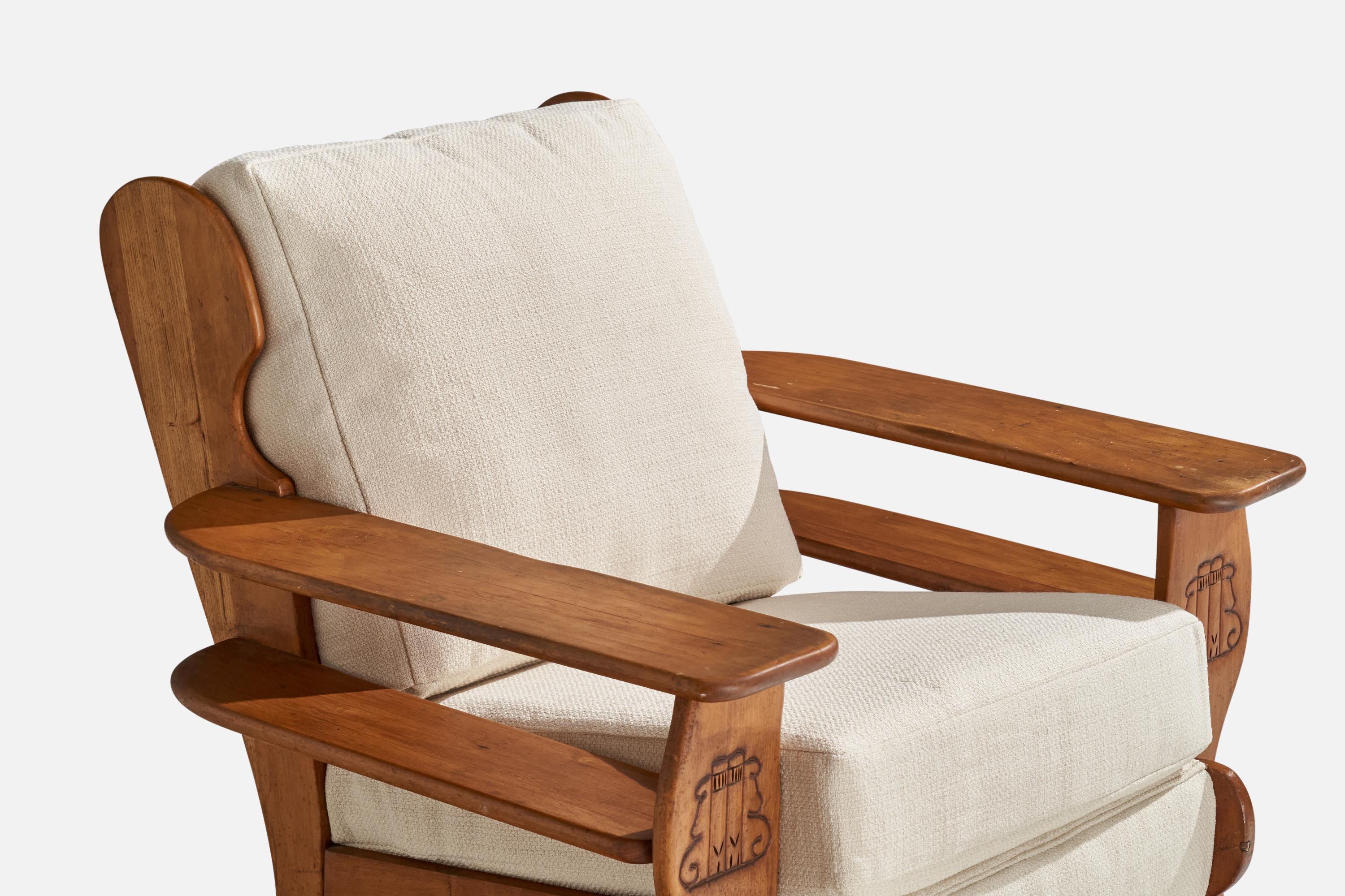 Tessuto Cushman Furniture, Sedia da salotto, Oak, Fabrice, USA, anni '50 in vendita