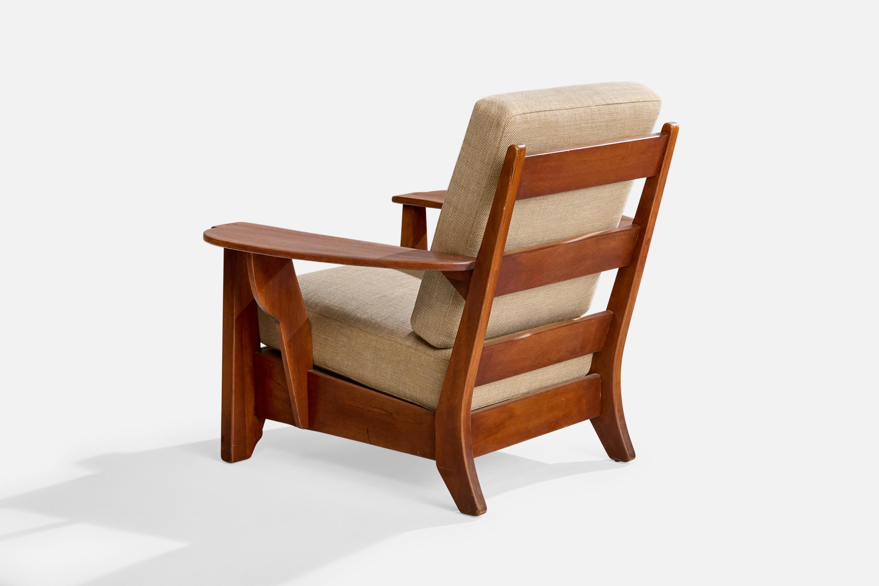 Tessuto Cushman Furniture, Sedia da salotto, Wood, Fabrice, USA, anni '40 in vendita