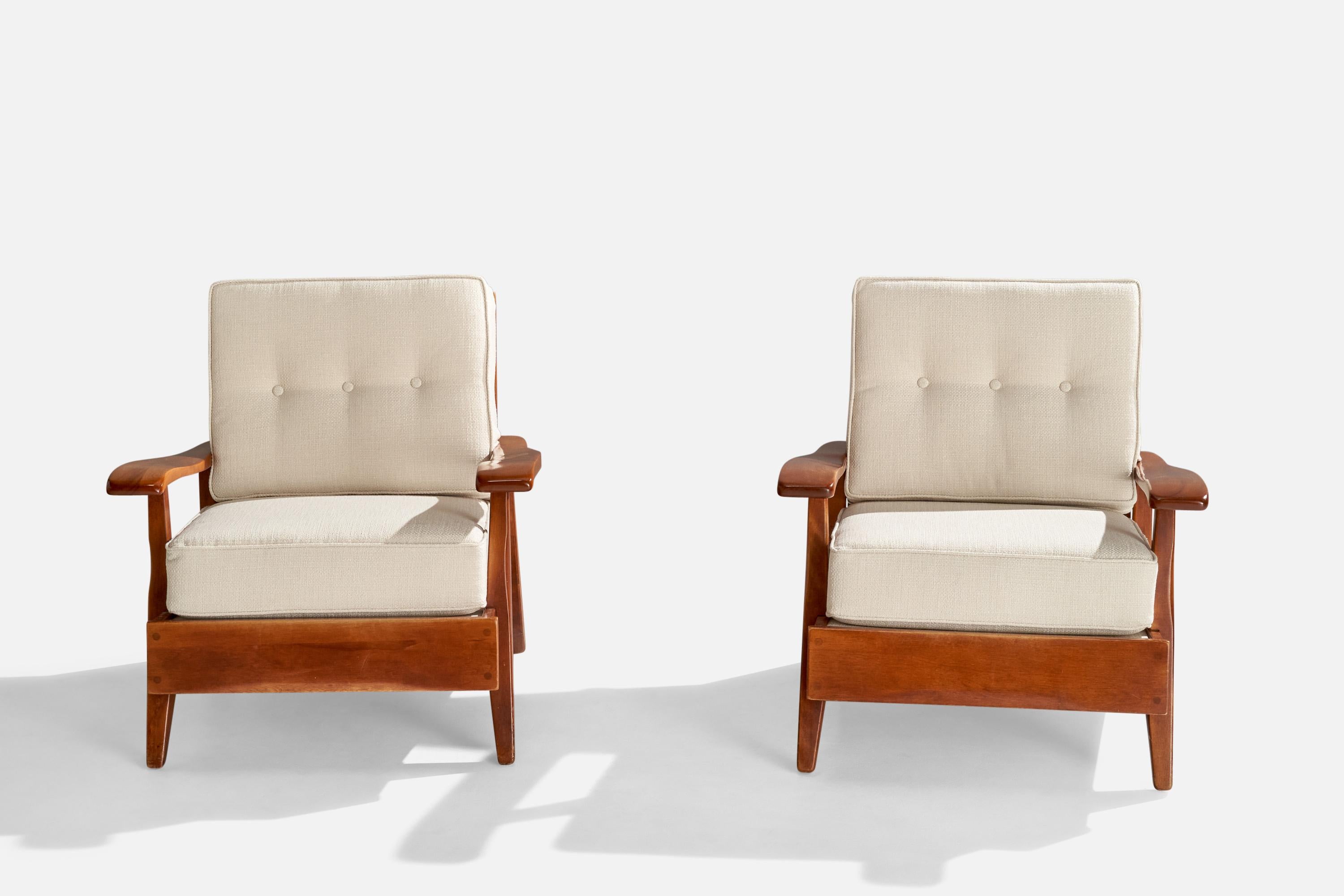 American Cushman Furniture, Lounge Chairs, Wood, Fabric, USA, 1940s For Sale