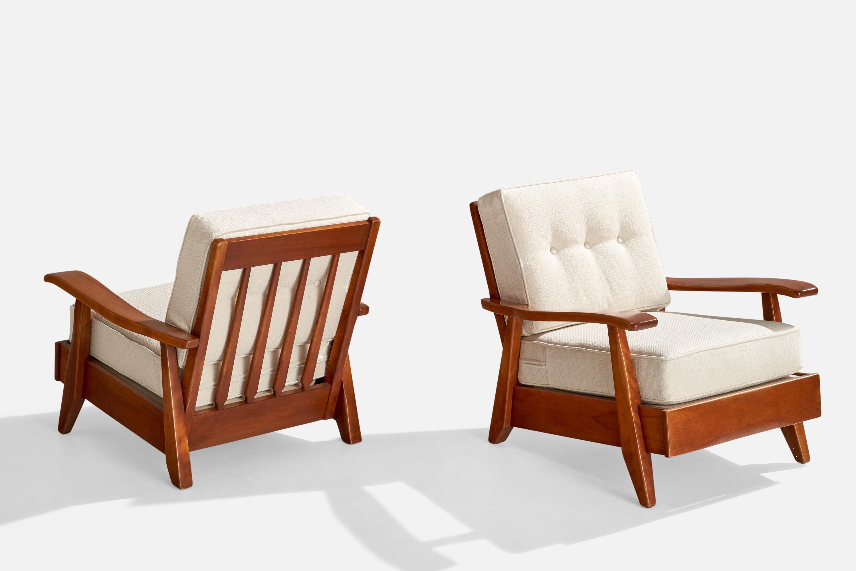 Cushman Furniture, Lounge Chairs, Wood, Fabric, USA, 1940s In Good Condition For Sale In High Point, NC