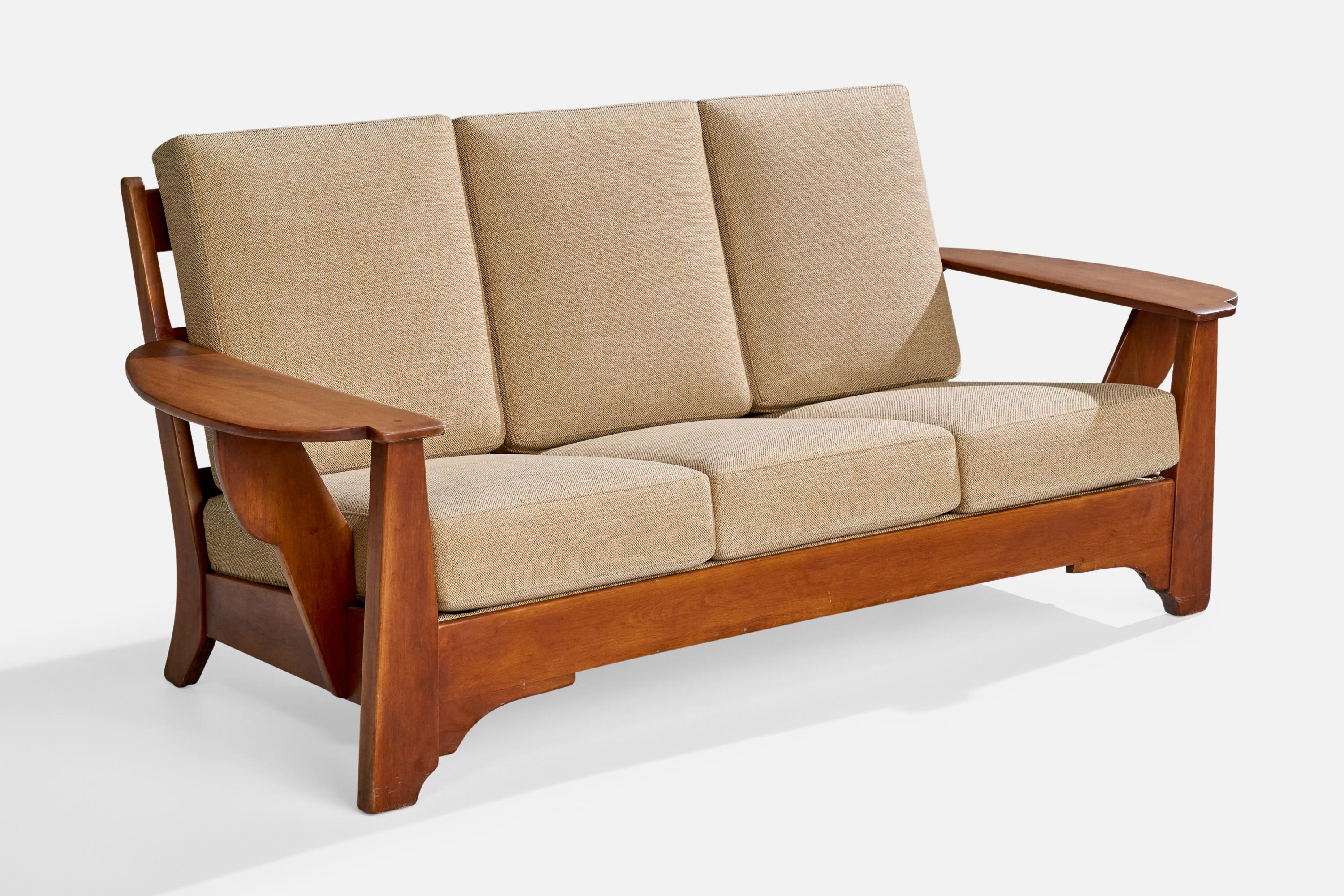Canapé en bois et tissu beige produit par Cushman Furniture, USA, vers les années 1940.

Dimensions : 34