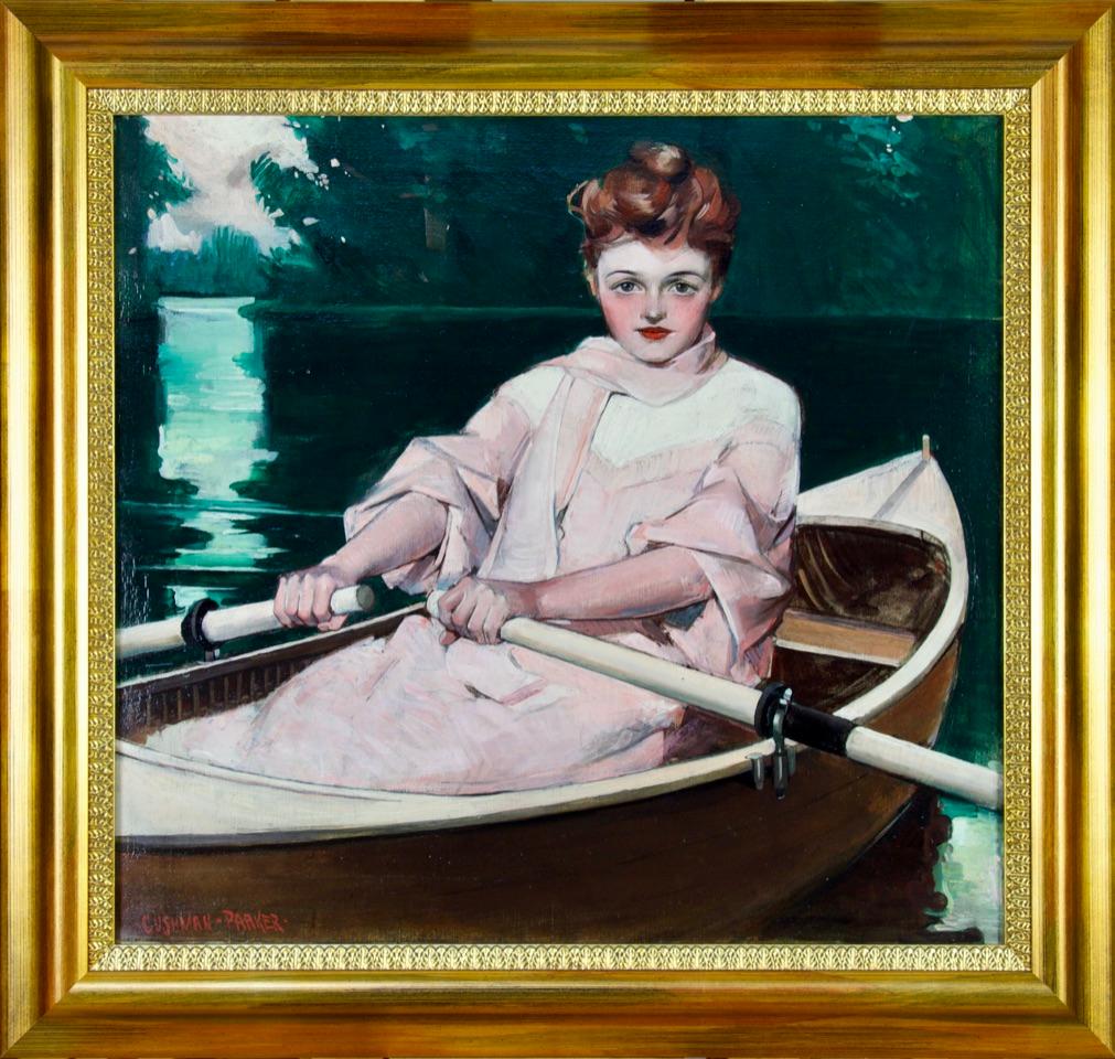 Donna in barca a remi - Copertina originale per Illustrazione per Good Housekeeping - Painting di Cushman Parker