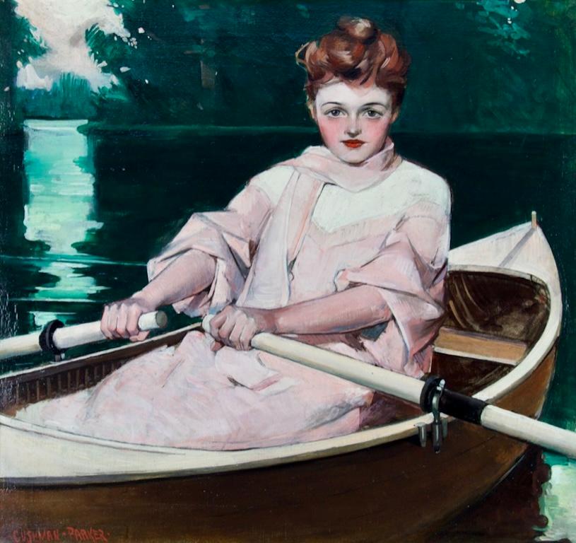 Figurative Painting di Cushman Parker - Donna in barca a remi - Copertina originale per Illustrazione per Good Housekeeping