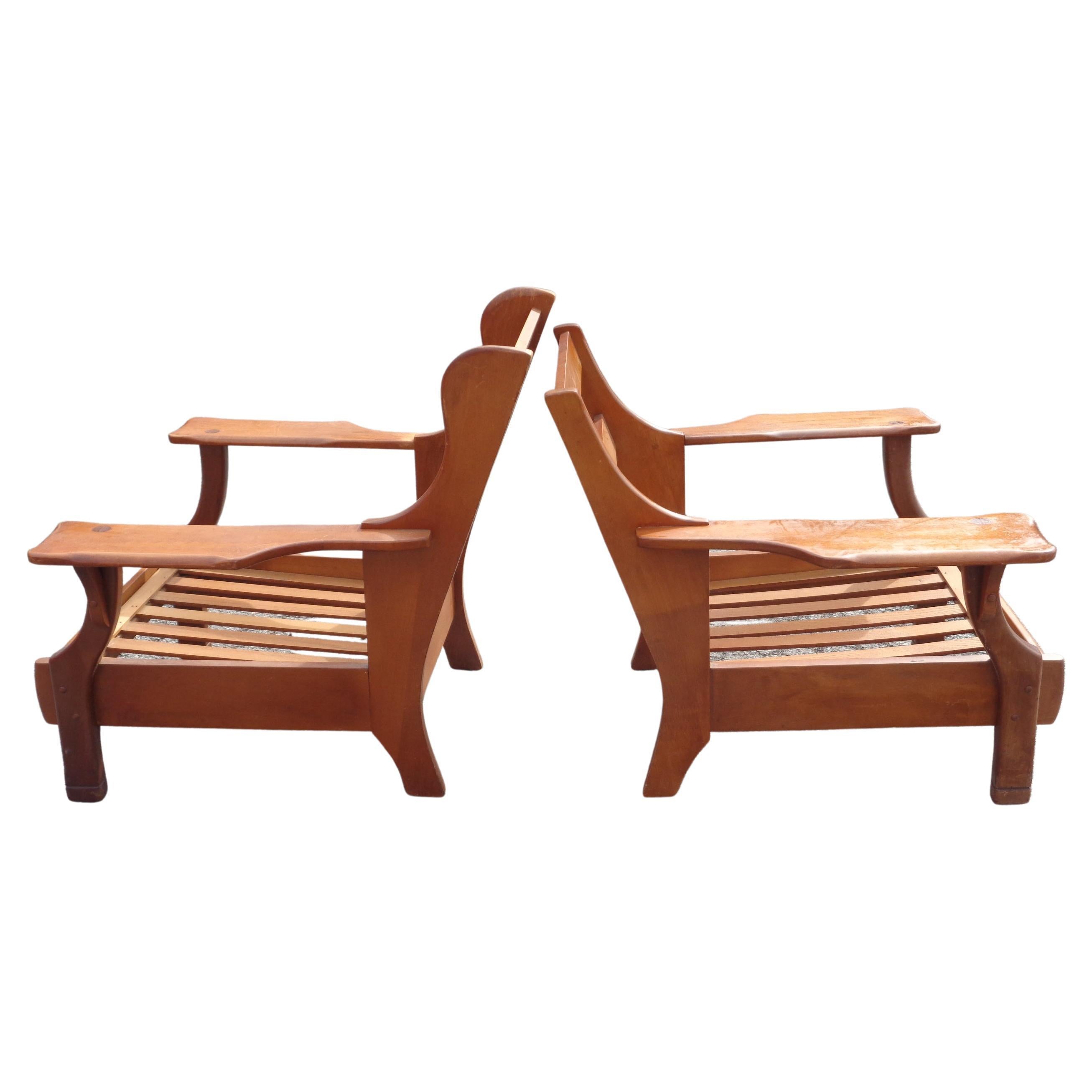 Rustic Paddle Arm Lounge Chairs, circa 1940 3