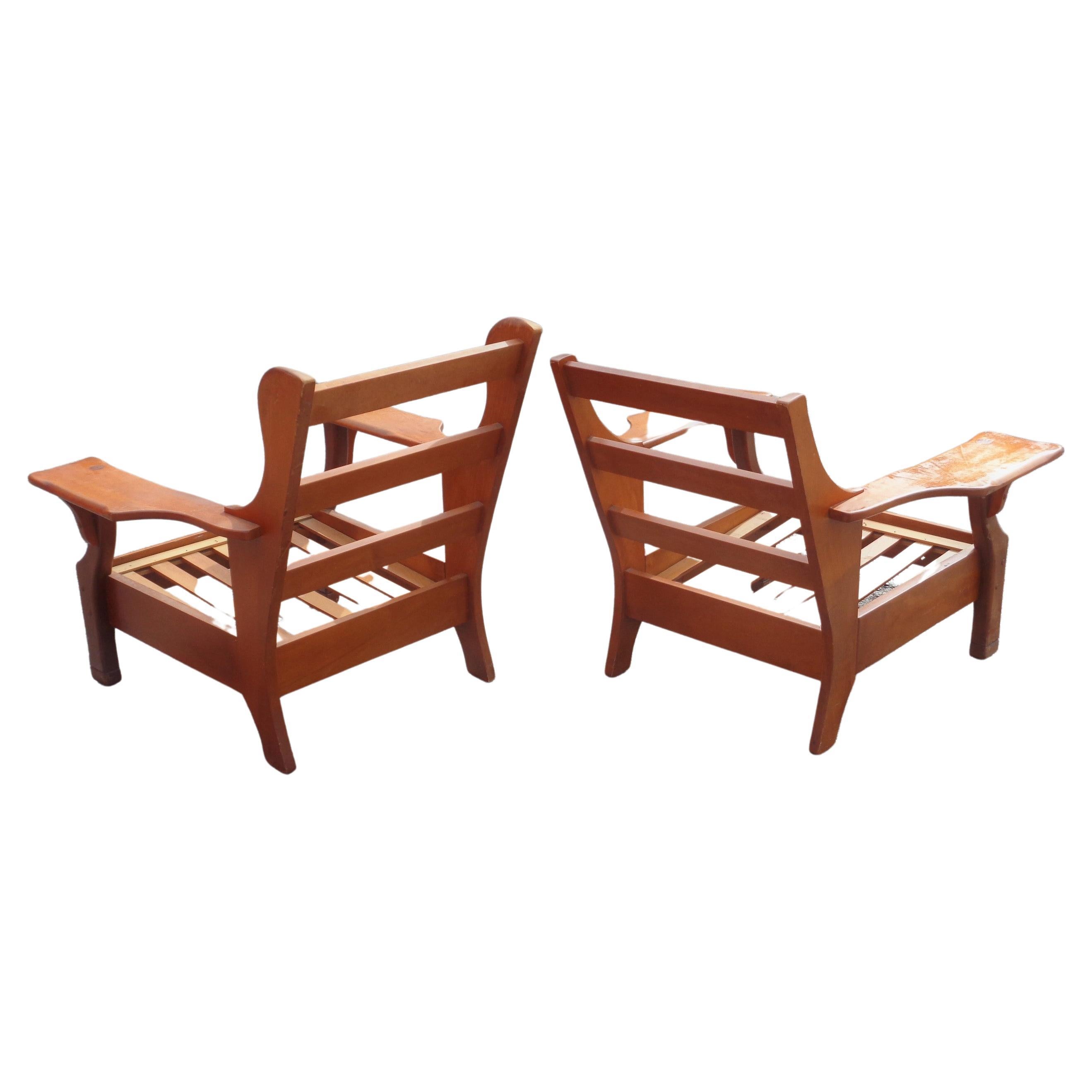 Mid-20th Century Rustic Paddle Arm Lounge Chairs, circa 1940