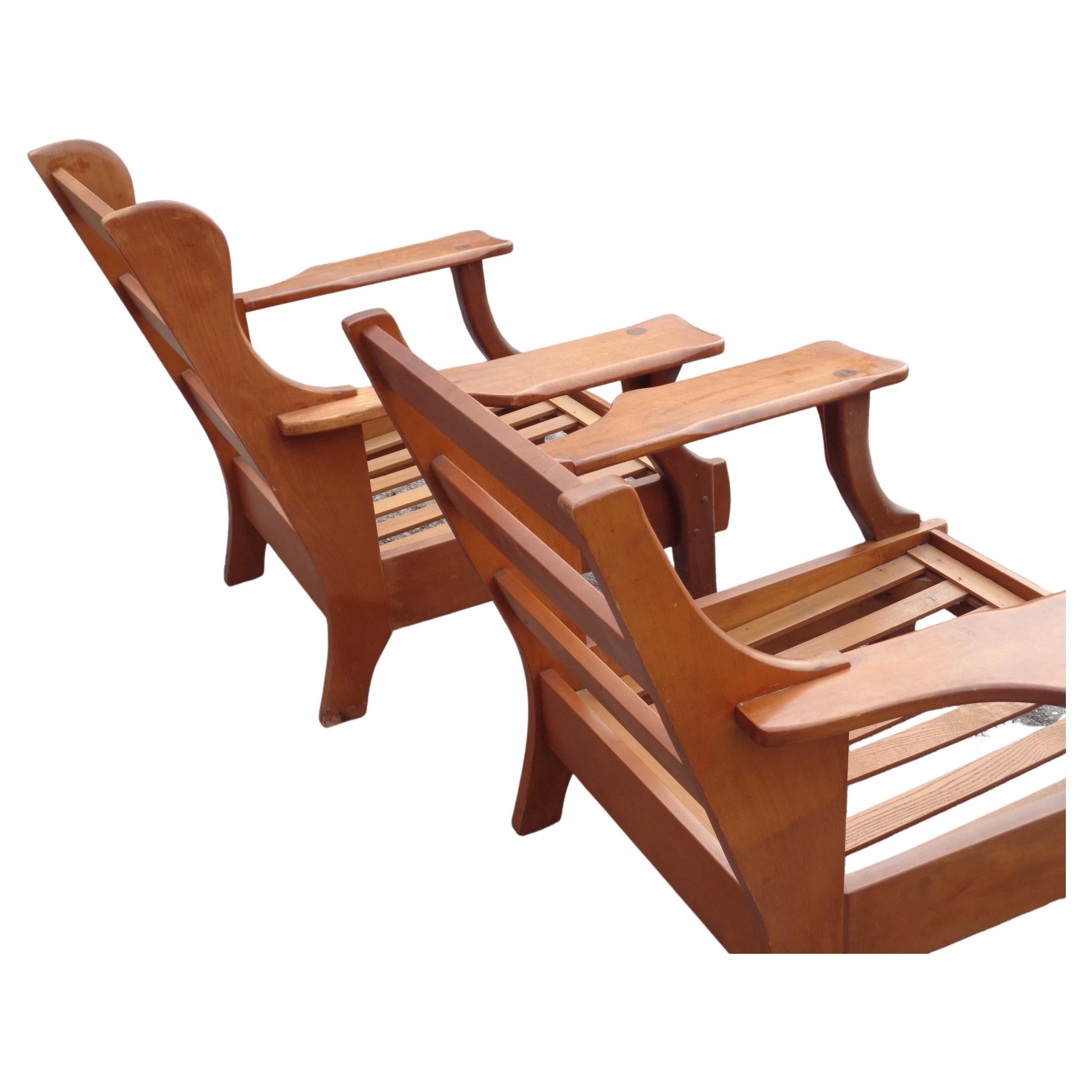 Maple Rustic Paddle Arm Lounge Chairs, circa 1940