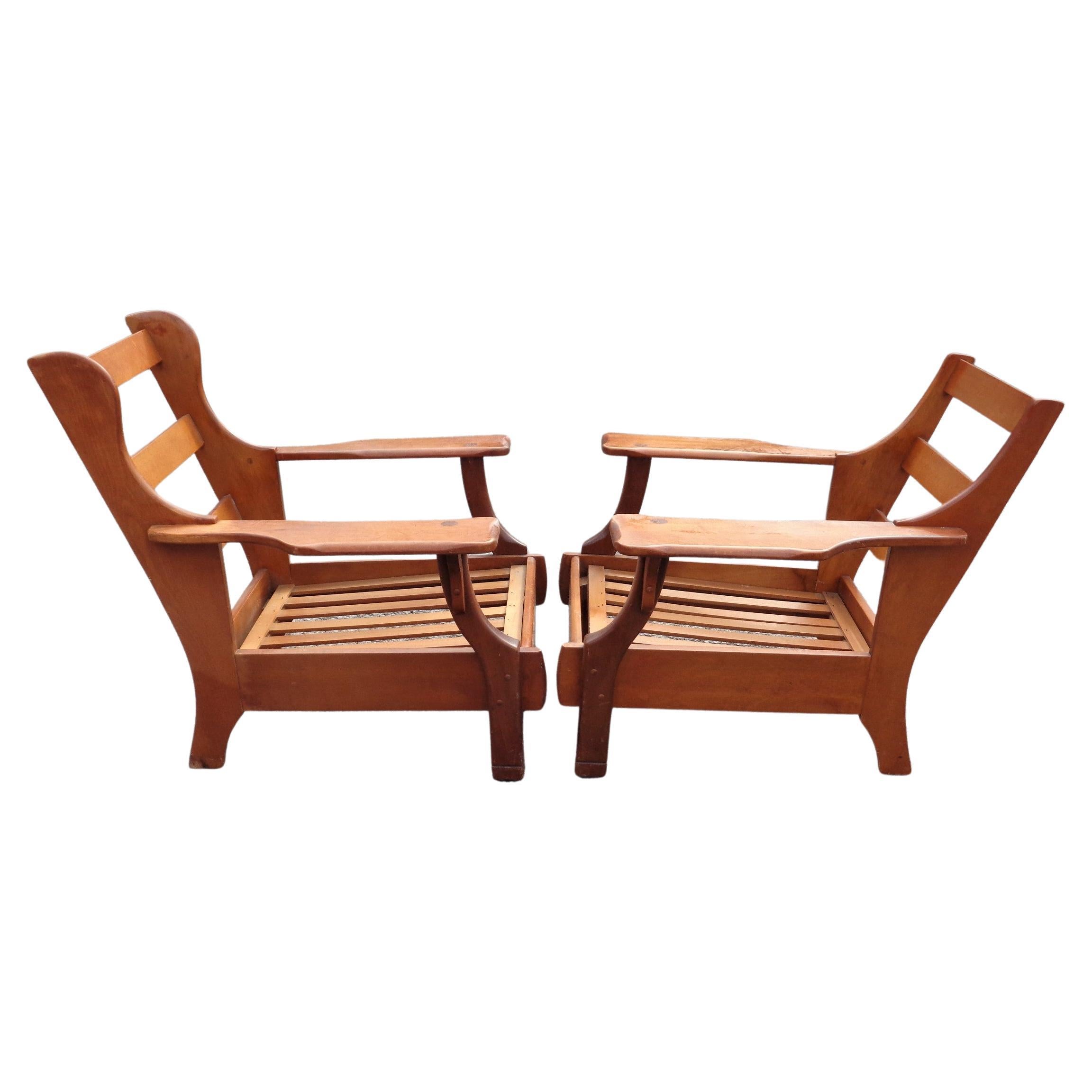 Rustic Paddle Arm Lounge Chairs, circa 1940 1