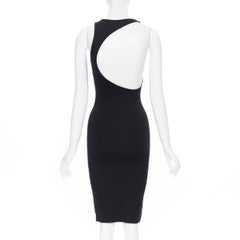 CUSHNIE ET OCHS black viscose scoop neck asymmetric cut out back bodycon dress S