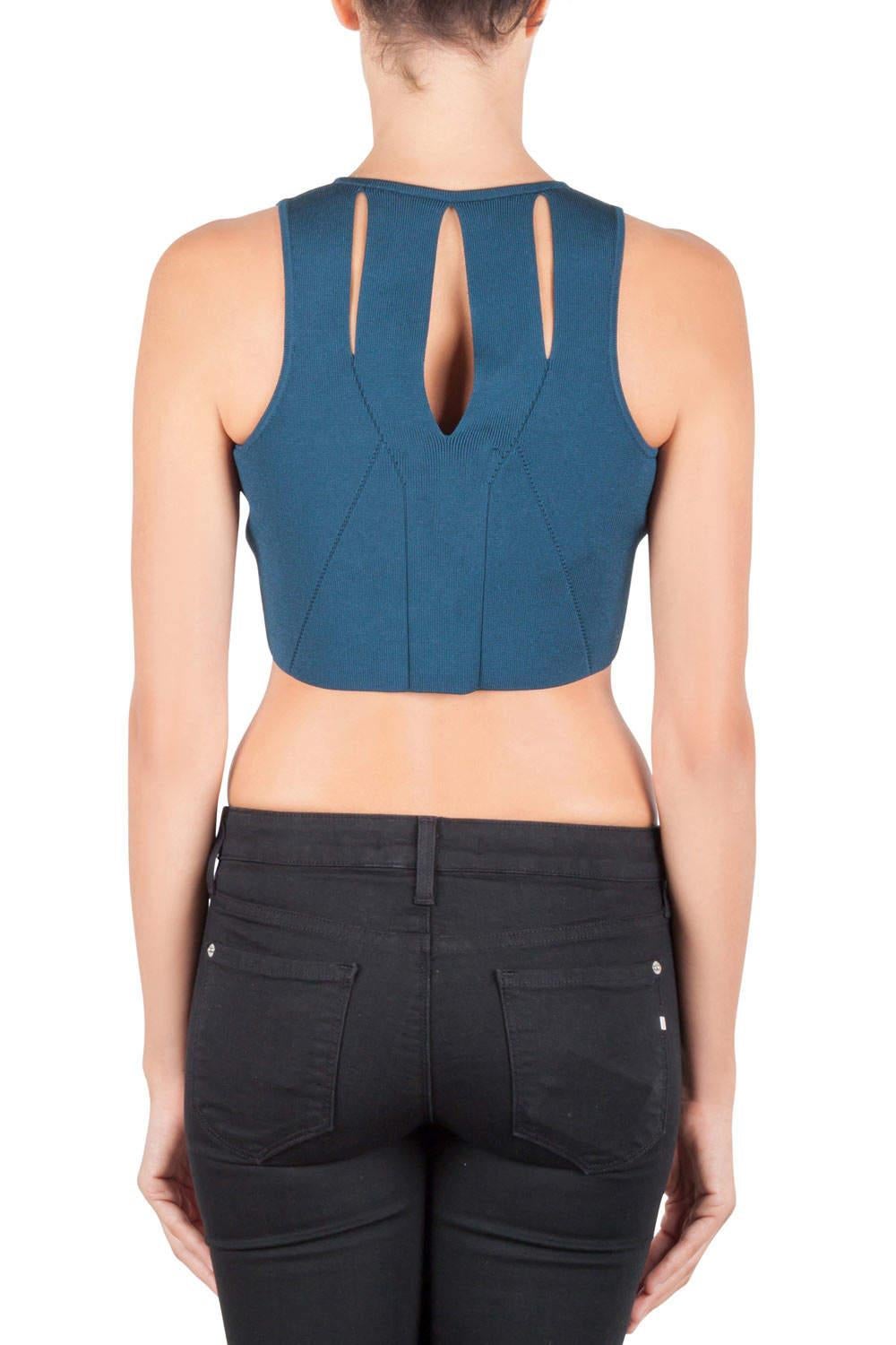 Black Cushnie Et Ochs Blue Knit Cut Out Crop Top M