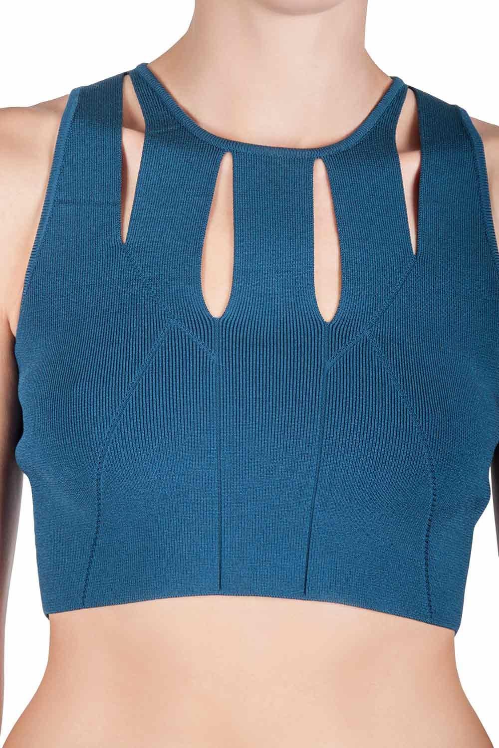 Cushnie Et Ochs Blue Knit Cut Out Crop Top M In Fair Condition In Dubai, Al Qouz 2