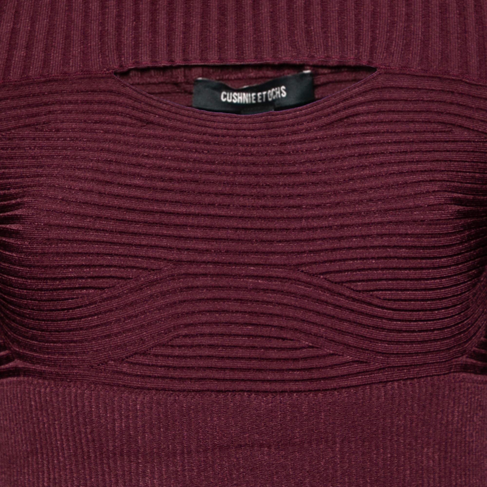 Black Cushnie et Ochs Burgundy Rib Knit Cut-Out Detail Sweater XL For Sale