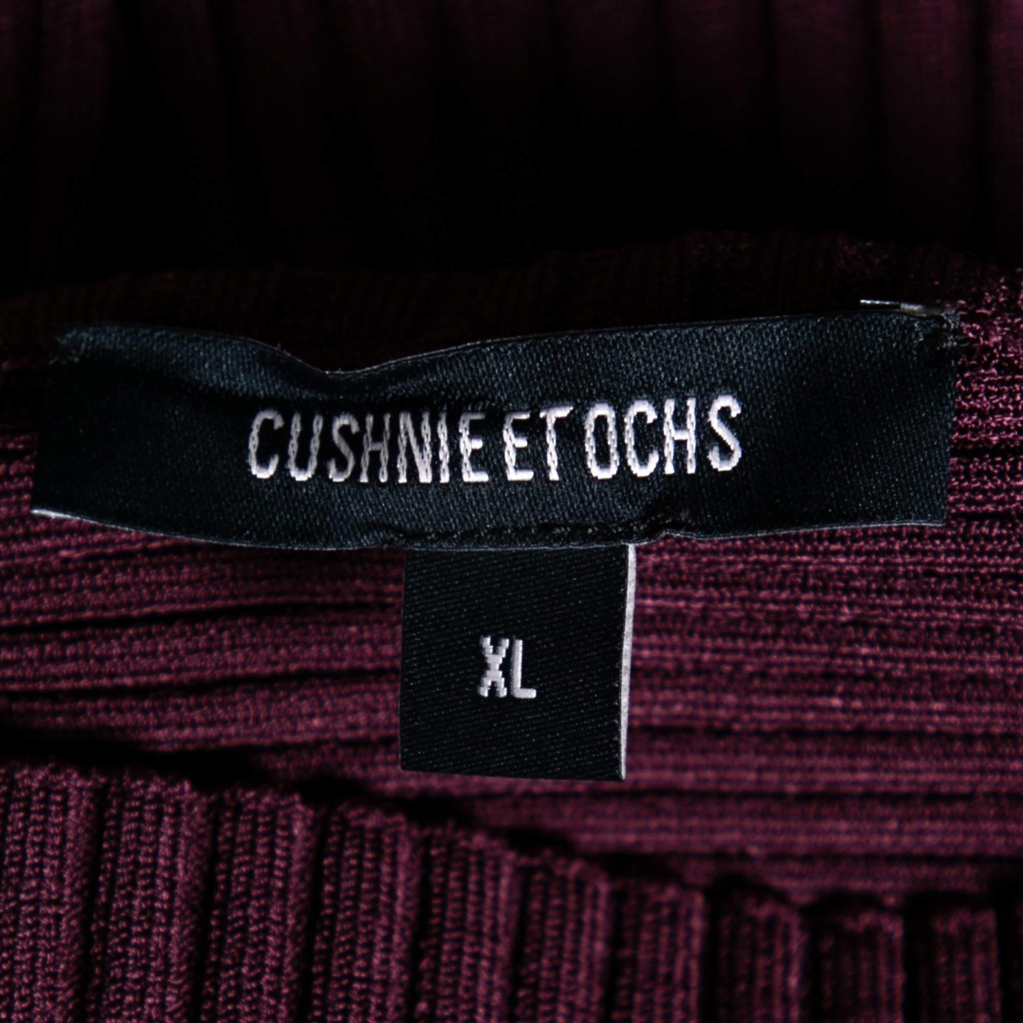 Cushnie et Ochs Burgundy Rib Knit Cut-Out Detail Sweater XL In New Condition For Sale In Dubai, Al Qouz 2