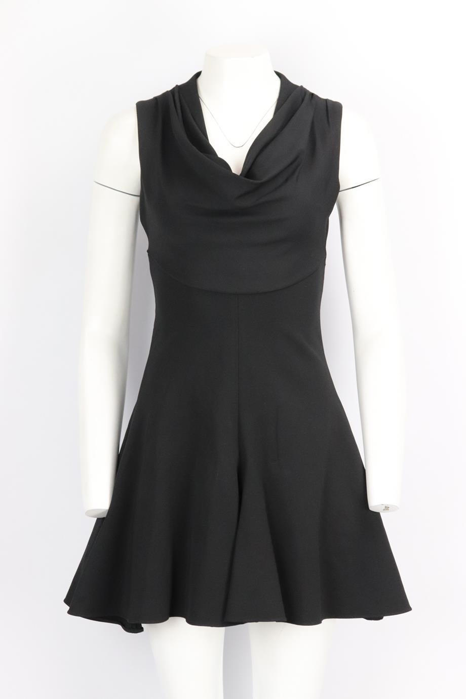 Cushnie et Ochs draped stretch jersey mini dress. Black. Sleeveless, cowl neck. Zip fastening at back. 85% Viscose, 9% nylon, 6% elastane; fabric2: 95% polyester, 5% elastane; lining: 93% silk, 7% elastane. Size: US 4 (UK 8, FR 36, IT 40). Bust: 32