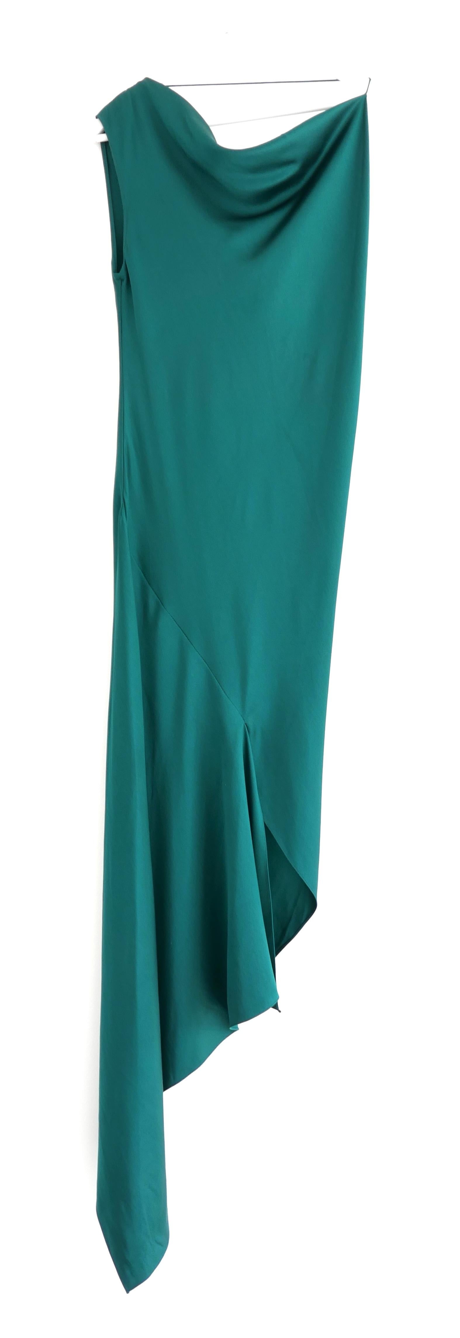 Utterly amazing Cushnie Et Ochs asymmetric satin midi dress. Bought for $1595 and worn once (composition label was removed). Made from glossy, midweight silk satin in a wonderfully rich dark emerald green colour. Bias cut for a super flattering
