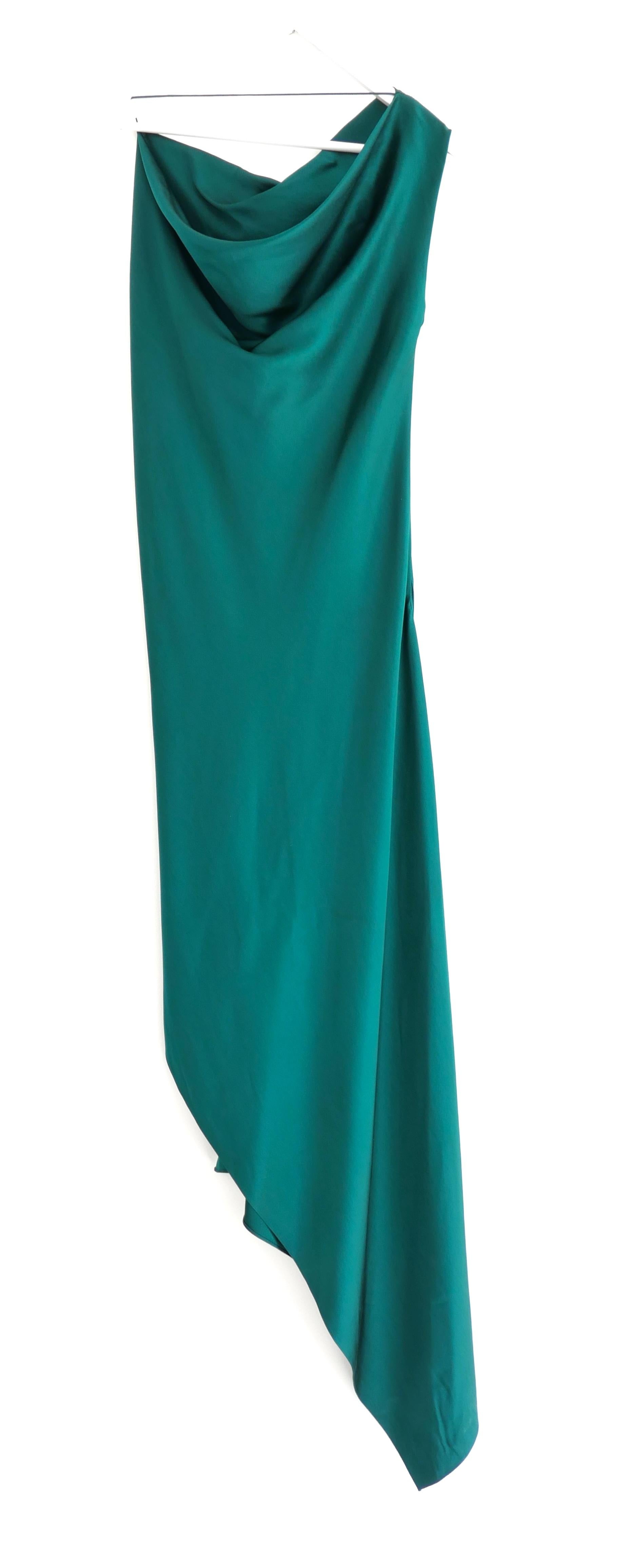 Cushnie Et Ochs Emerald Green Satin Asymmetric Dress For Sale 1