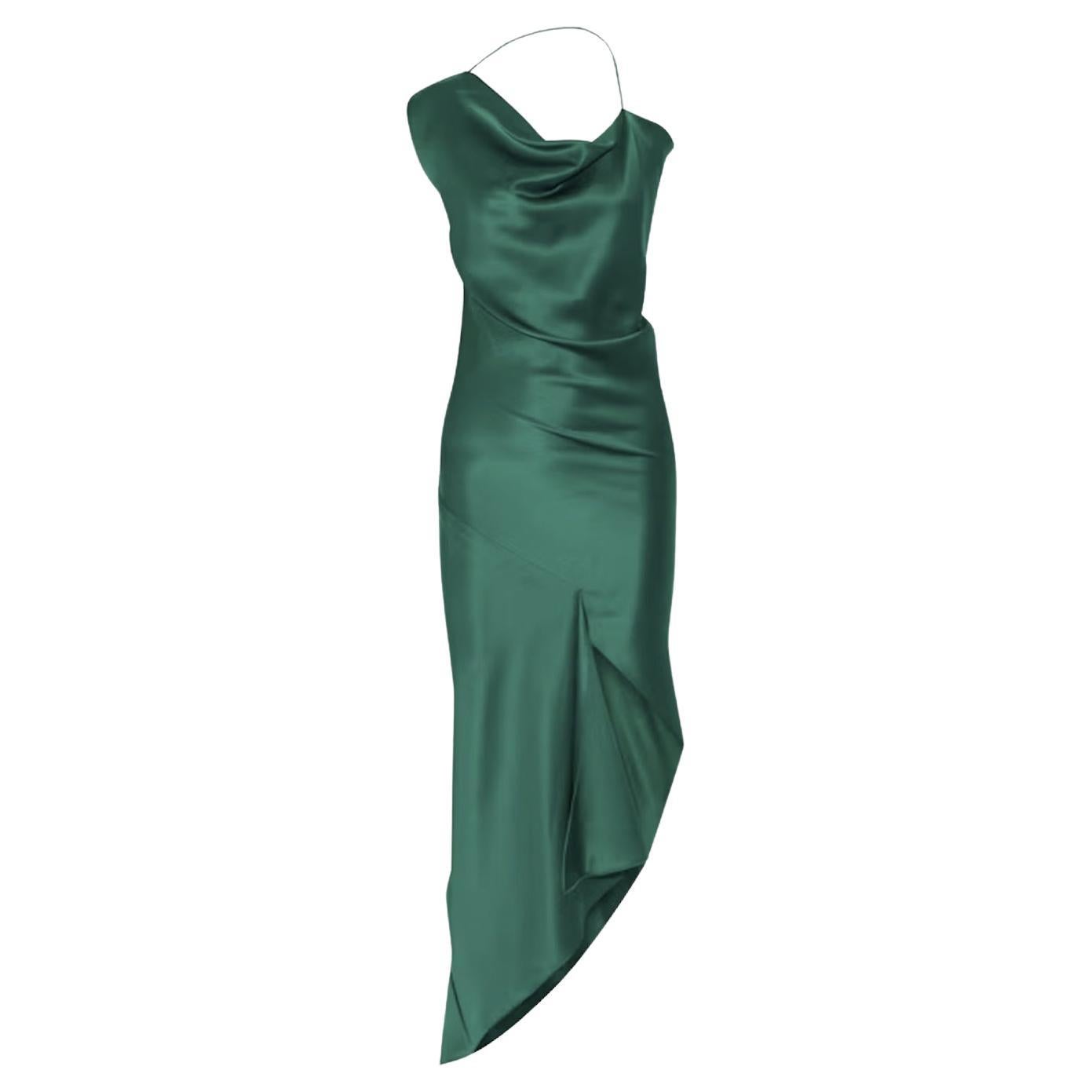 Cushnie Et Ochs Emerald Green Satin Asymmetric Dress For Sale