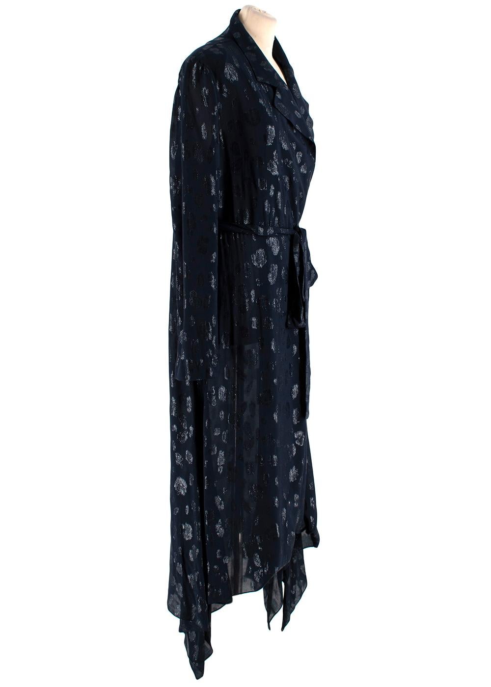 Cushnie Et Ochs Navy Metallic Embroidered Wrap Dress

- Navy long-sleeve design
- Blue metallic embroidered detailing 
- Maxi length 
- Notched collar
- Padded shoulders 
- Wrap tie waist 
- Silk lining 

Materials: 
Main - 90% Viscose, 10%