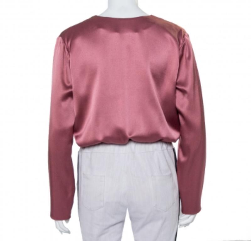Cushnie et Ochs Pink Silk Charmeuse Faux Wrap  Body Suit L In Excellent Condition For Sale In Dubai, Al Qouz 2