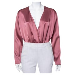 Cushnie et Ochs Pink Silk Charmeuse Faux Wrap  Body Suit L