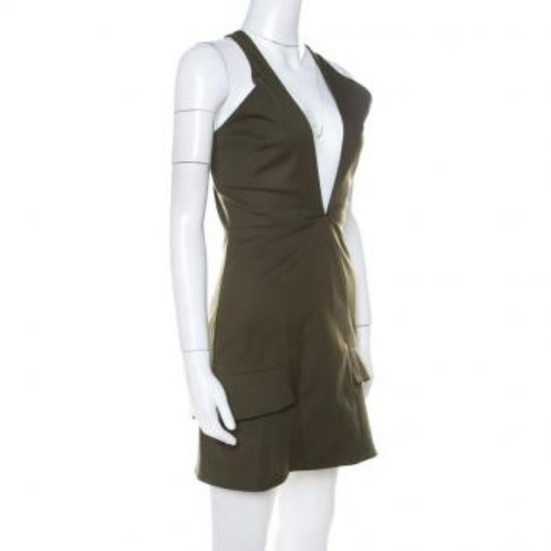 Cushnie et Ochs Safari Verde in cotone elasticizzato con dettaglio buco della serratura Mini Dress XS in vendita 6