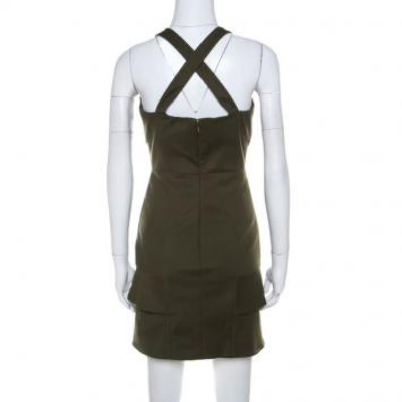 Cushnie et Ochs Safari Verde in cotone elasticizzato con dettaglio buco della serratura Mini Dress XS in vendita 4