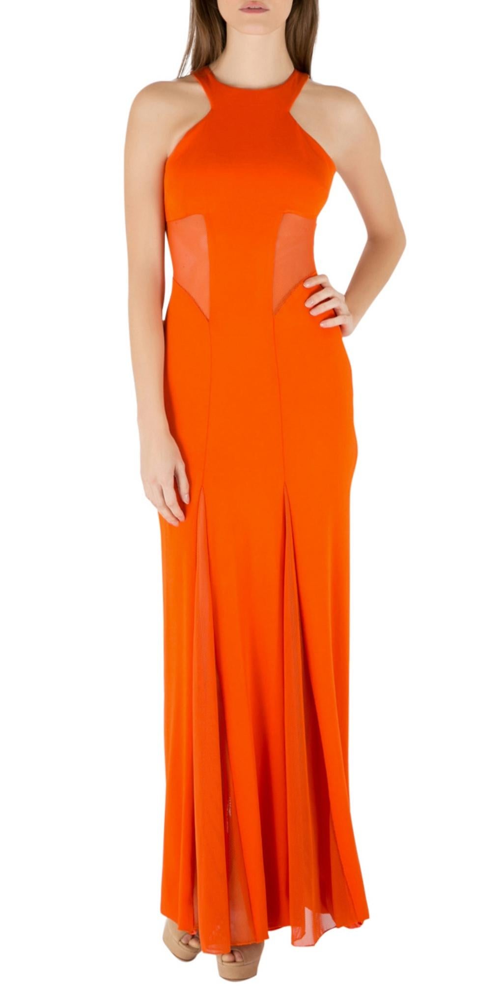 Cushnie Et Ochs Tangerine Orange Stretch Satin Jersey Mesh getäfeltes Kleid S Damen im Angebot
