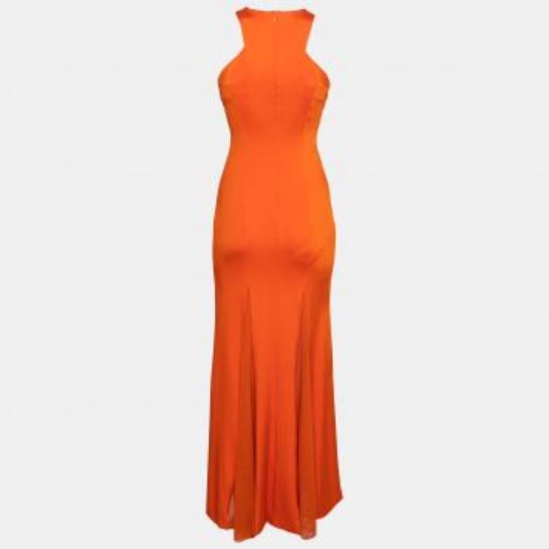 Cushnie et Ochs - Arancio mandarino - abito in jersey di raso elasticizzato con pannelli in rete S in vendita 2