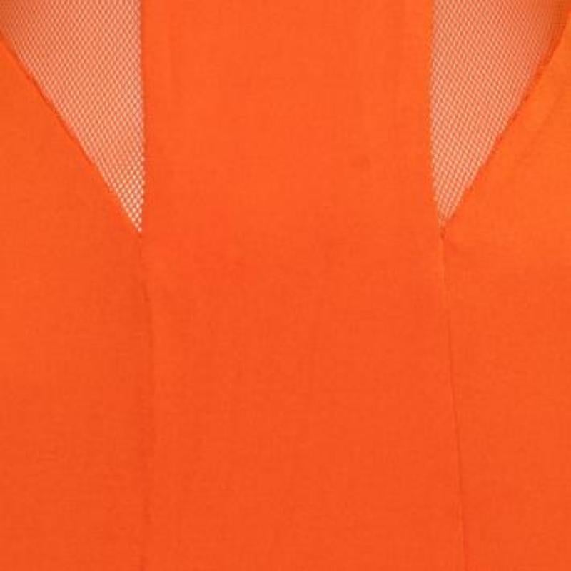 Cushnie et Ochs - Arancio mandarino - abito in jersey di raso elasticizzato con pannelli in rete S in vendita 3