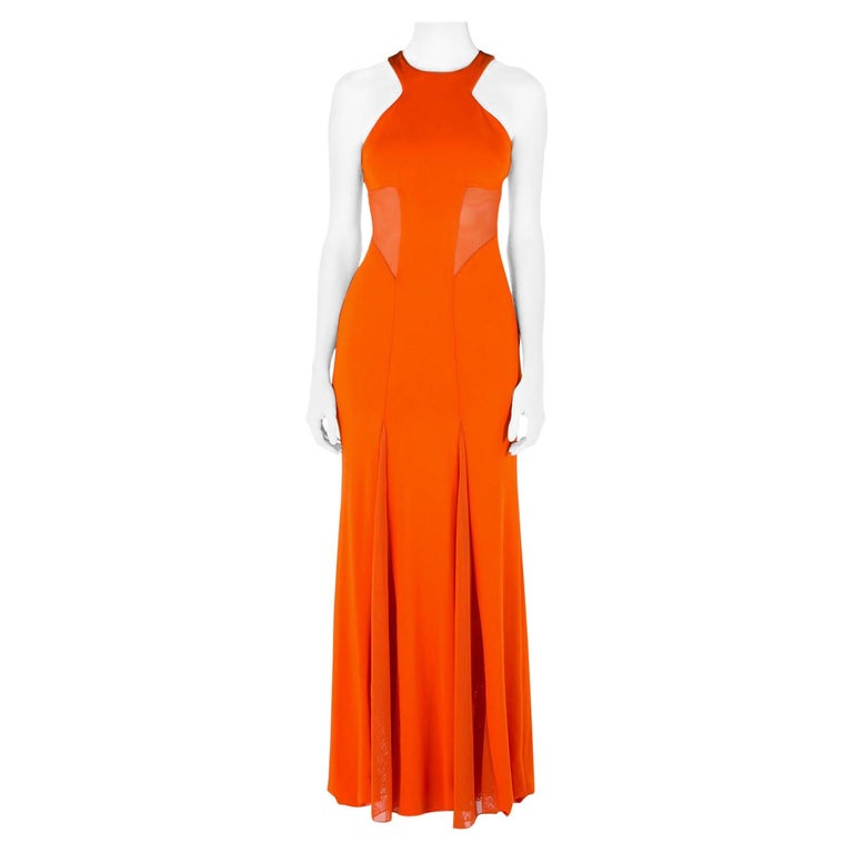Cushnie Et Ochs Tangerine Orange Stretch Satin Jersey Mesh Paneled Gown S Cushnie Et Ochs Tangerine Orange Stretch Satin Jersey Mesh Paneled Gown S