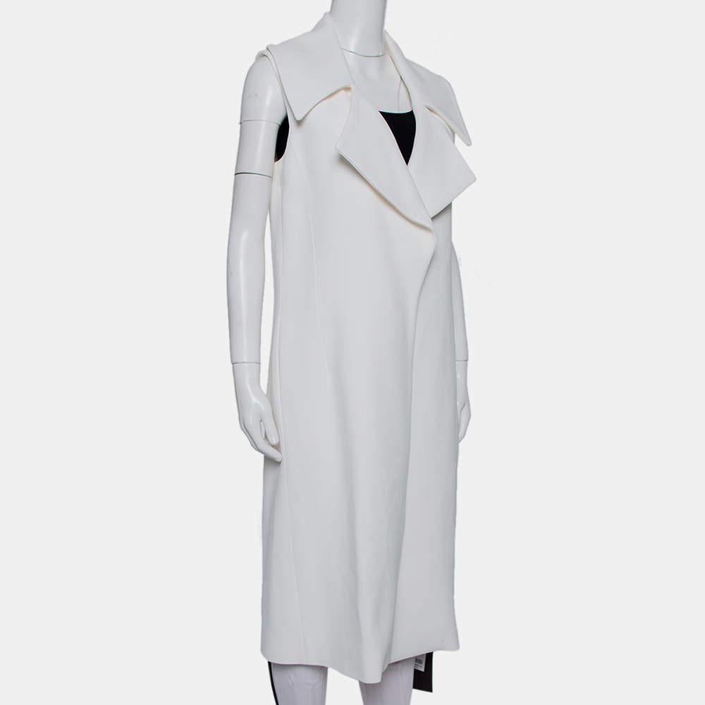 Gray Cushnie et Ochs White Crepe Collared Open Front Coat S For Sale
