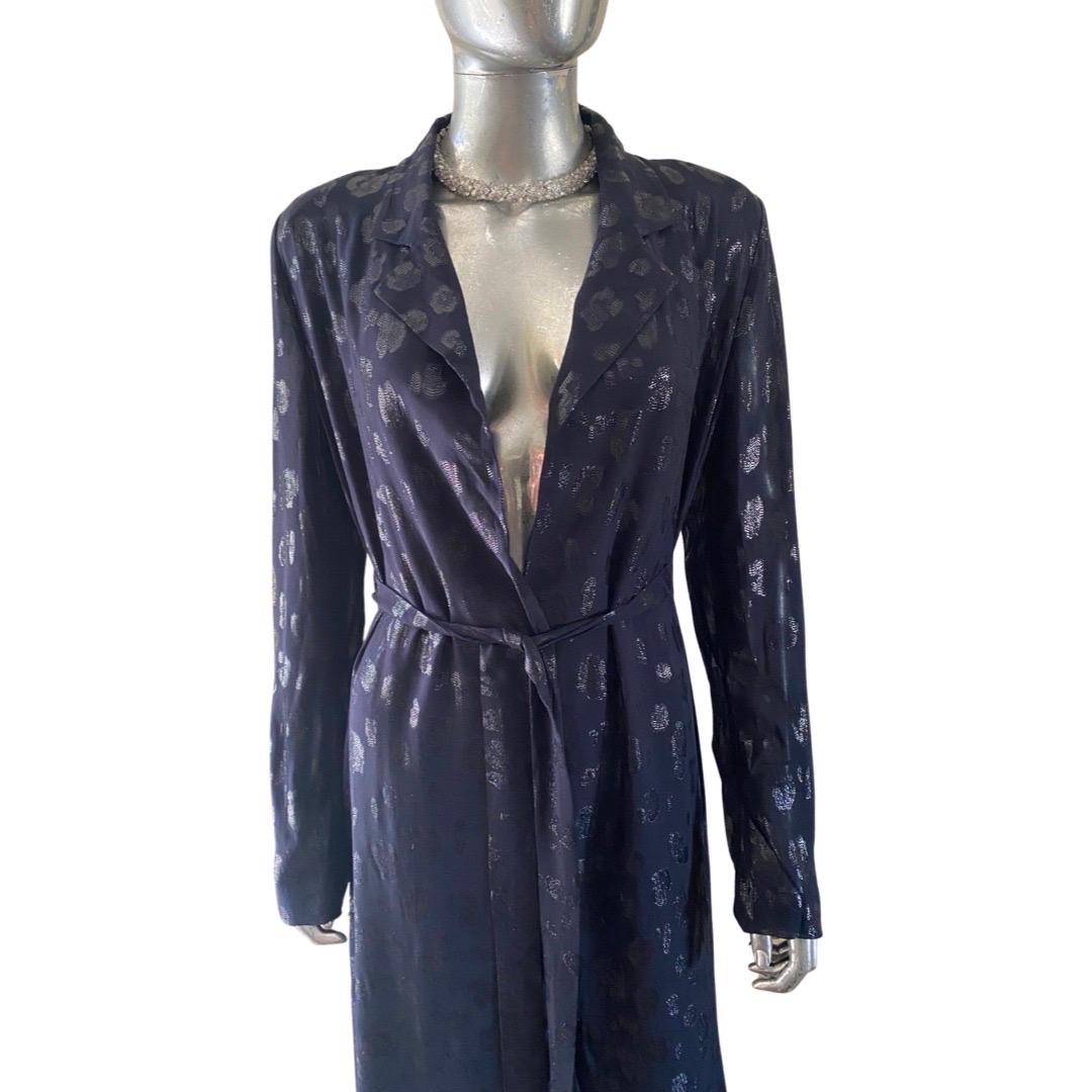 Cushnie Navy Cheetah Metallic Print Wrap Dress with Scarf Hem. Size  For Sale 3